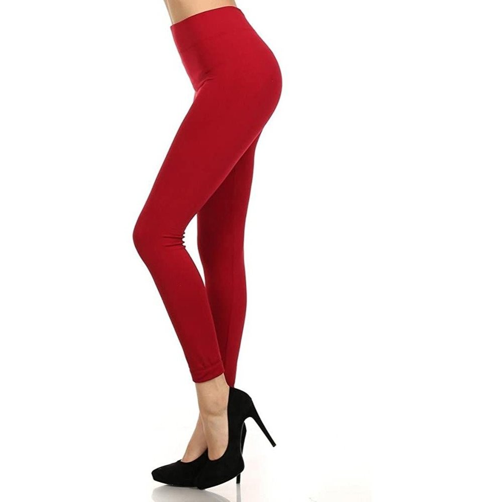 MOPAS Leggings Ribbed Waistband Full Length ONE SIZE RED